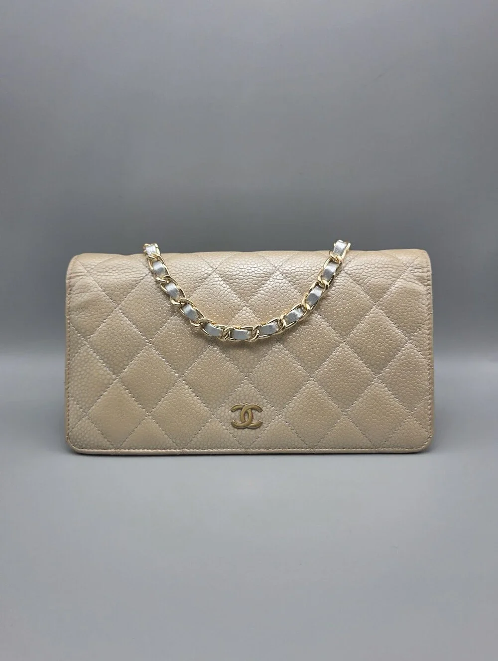 💛CANEL Authentic Gold Metallic Quilted Leather Wallet/Clutch💛